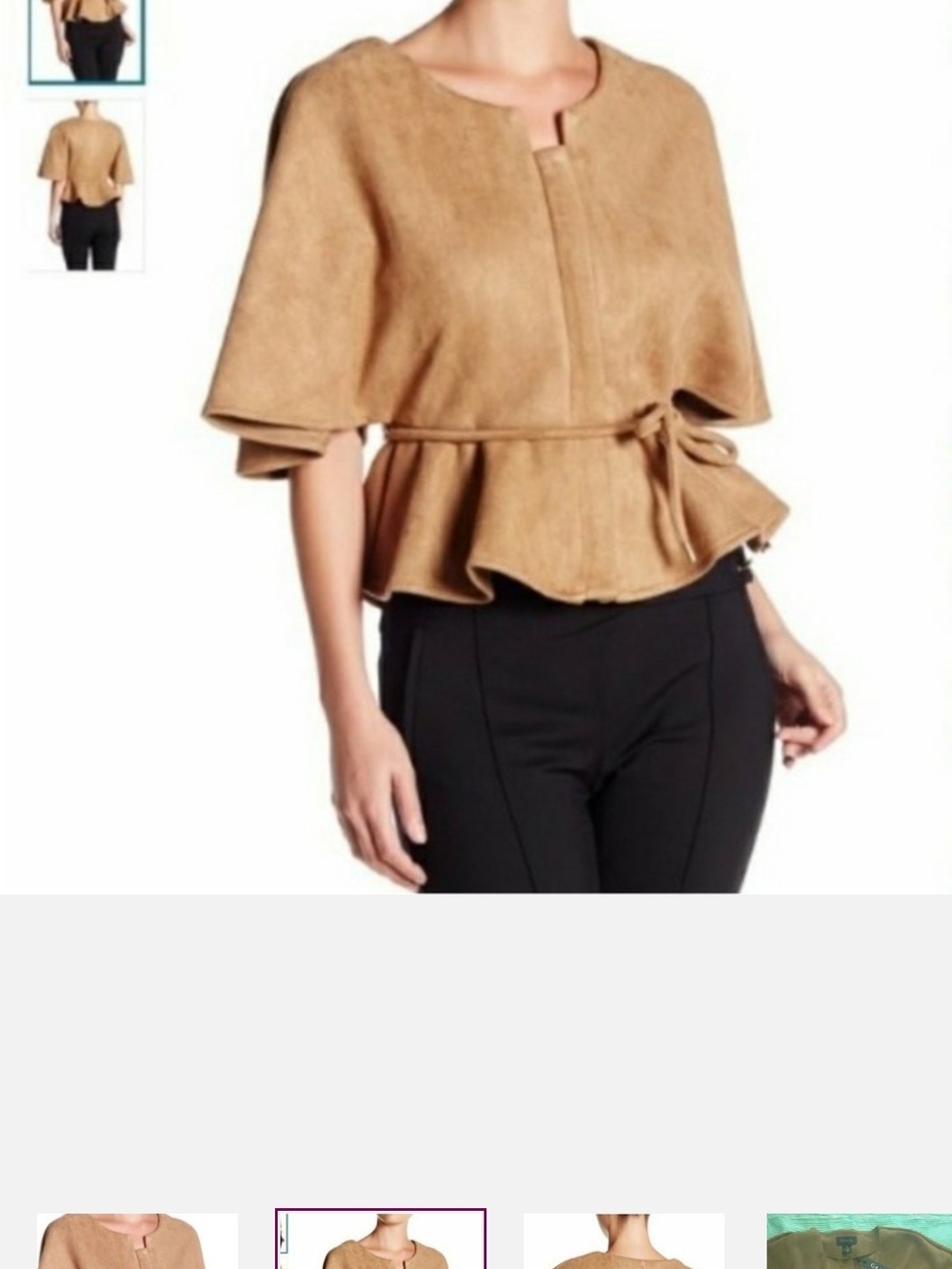Gracia Camel Suede Peplum Cape Jacket